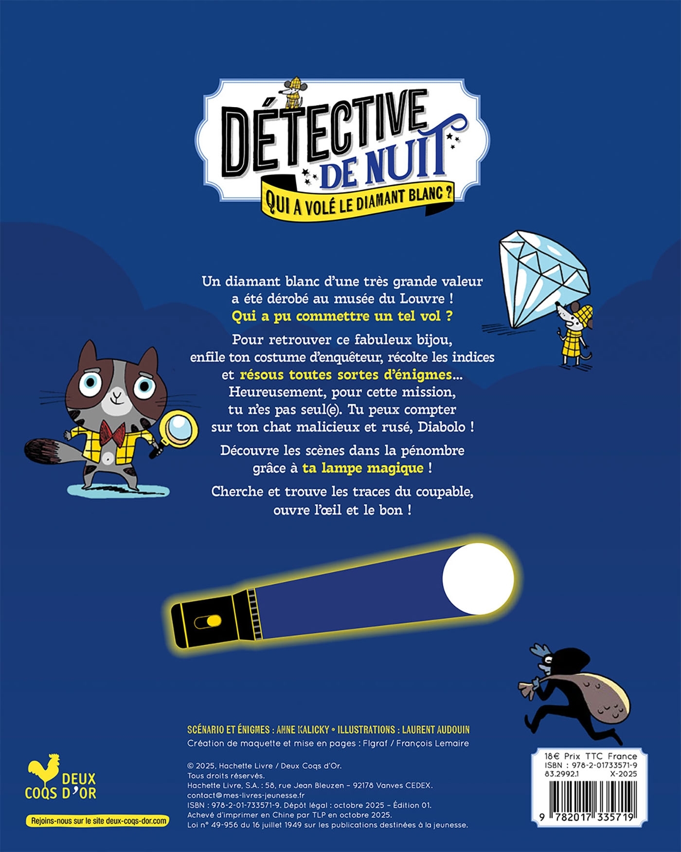 Détective de nuit - Qui a volé le diamant blanc ? - avec lampe magique - Anne Kalicky - DEUX COQS D OR