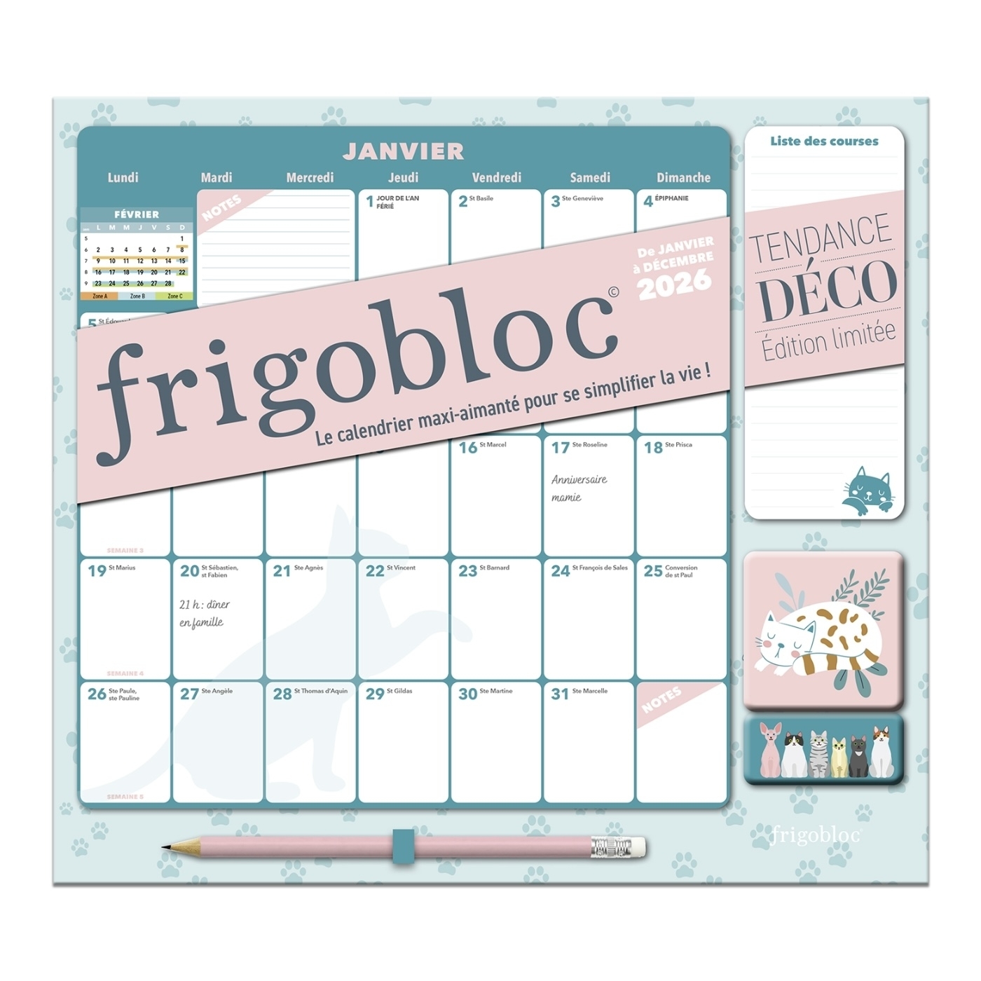 Frigobloc Mensuel 2026 Déco Chats (de janv. à déc. 2026) -   - PLAY BAC