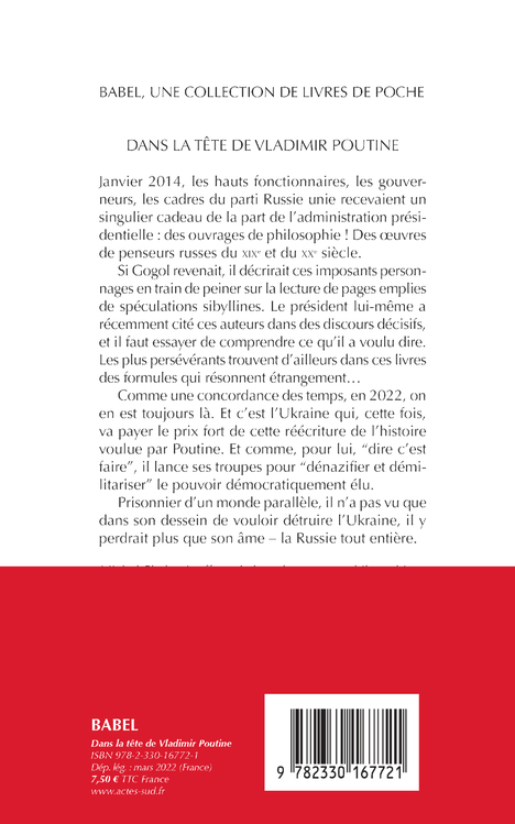 Dans la tête de Vladimir Poutine - Michel Eltchaninoff - ACTES SUD