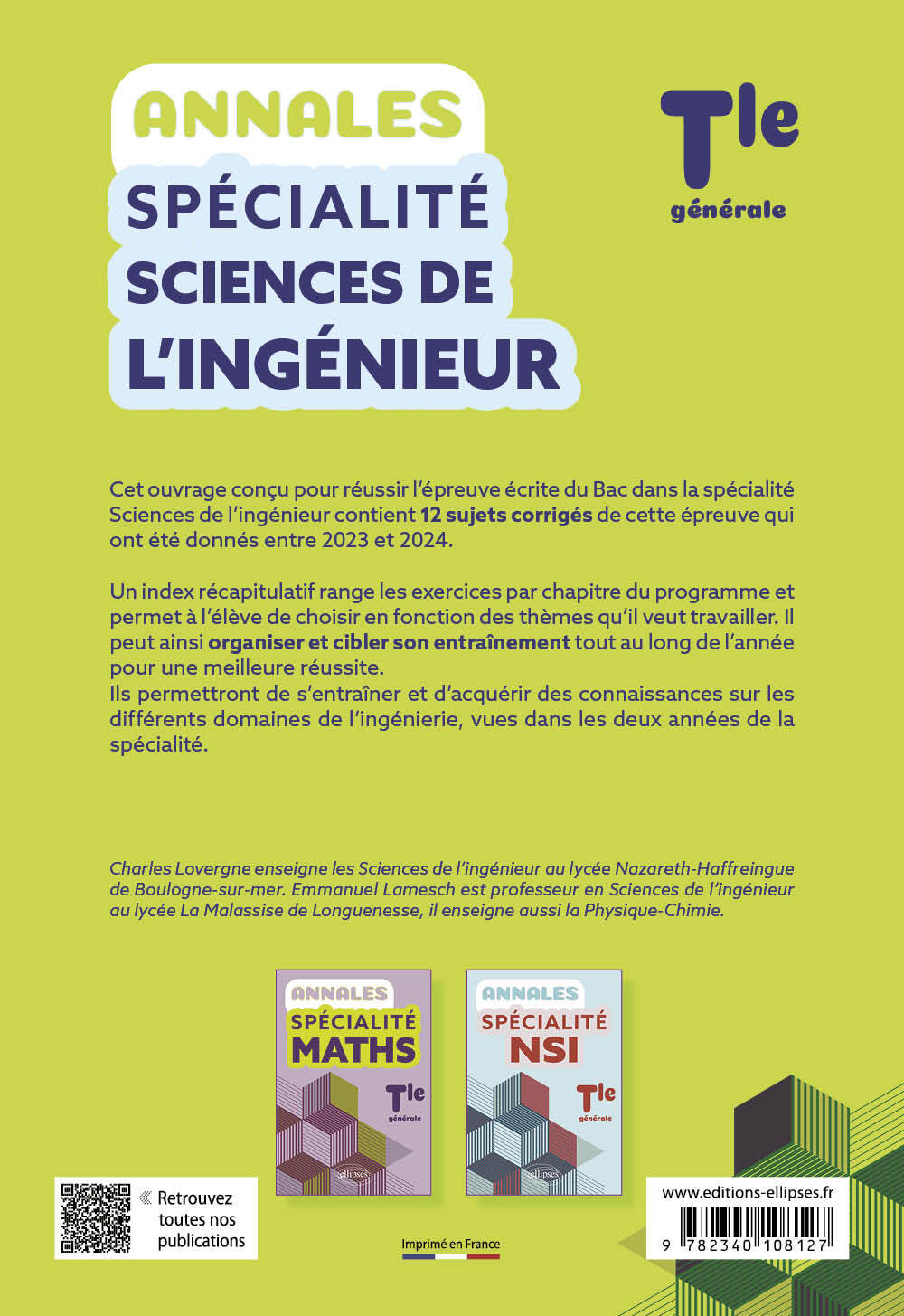 Annales Spécialité Sciences de l'Ingénieur. Terminale générale - Emmanuel Lamesch, Charles Lovergne - ELLIPSES