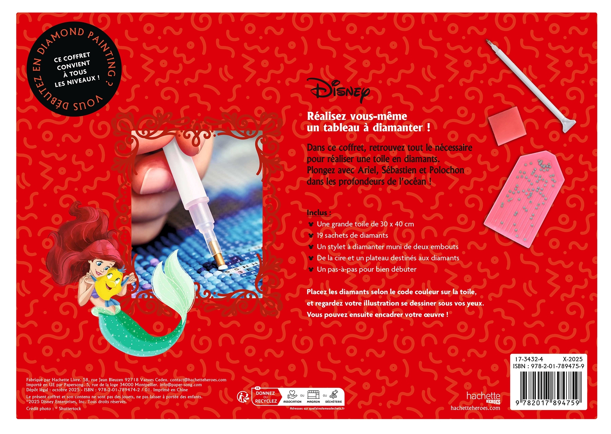 Kit diamond painting Disney officiel - La Petite Sirène -  - HACHETTE HEROES