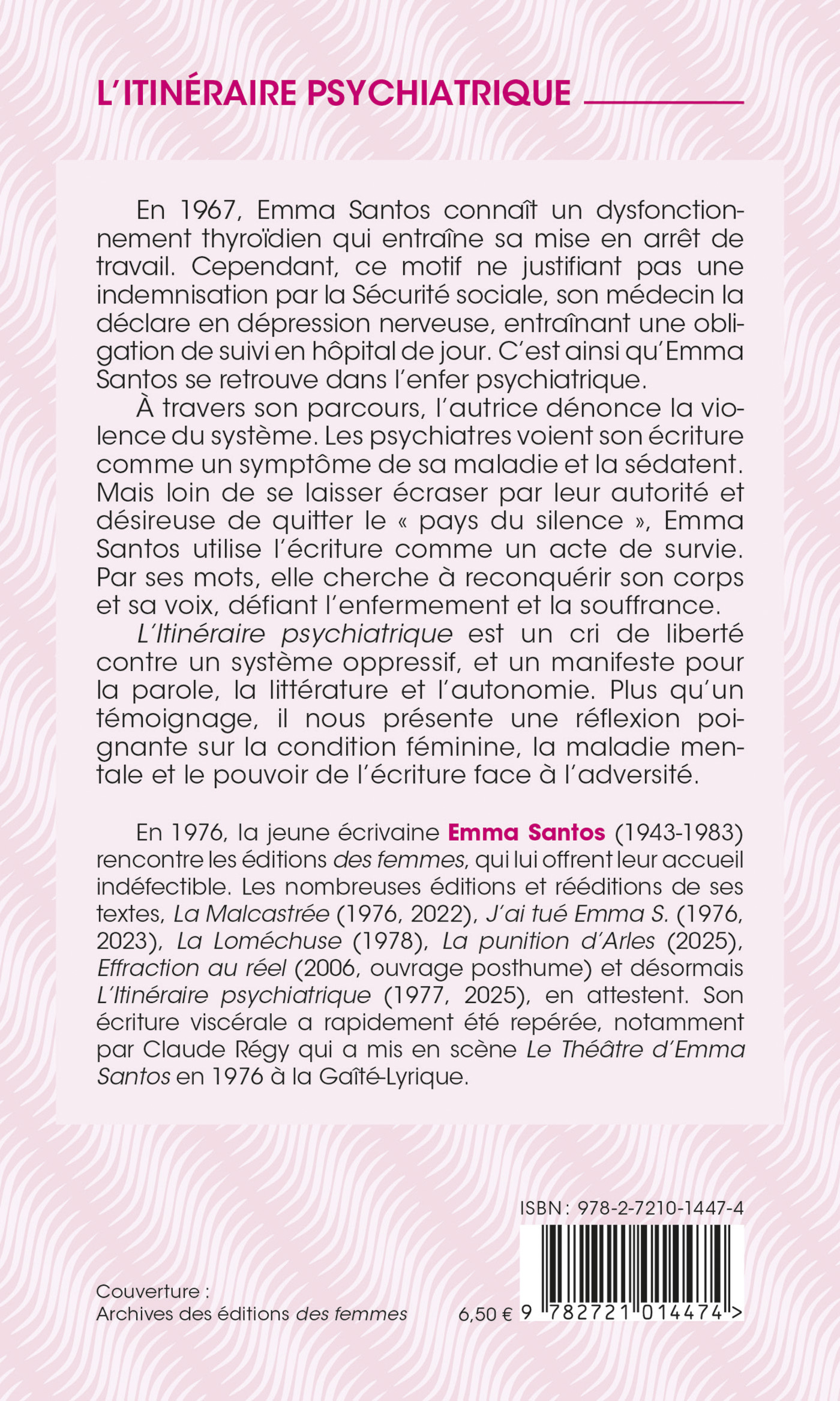 L'itinéraire psychiatrique -  Santos emma, Emma Santos - DES FEMMES