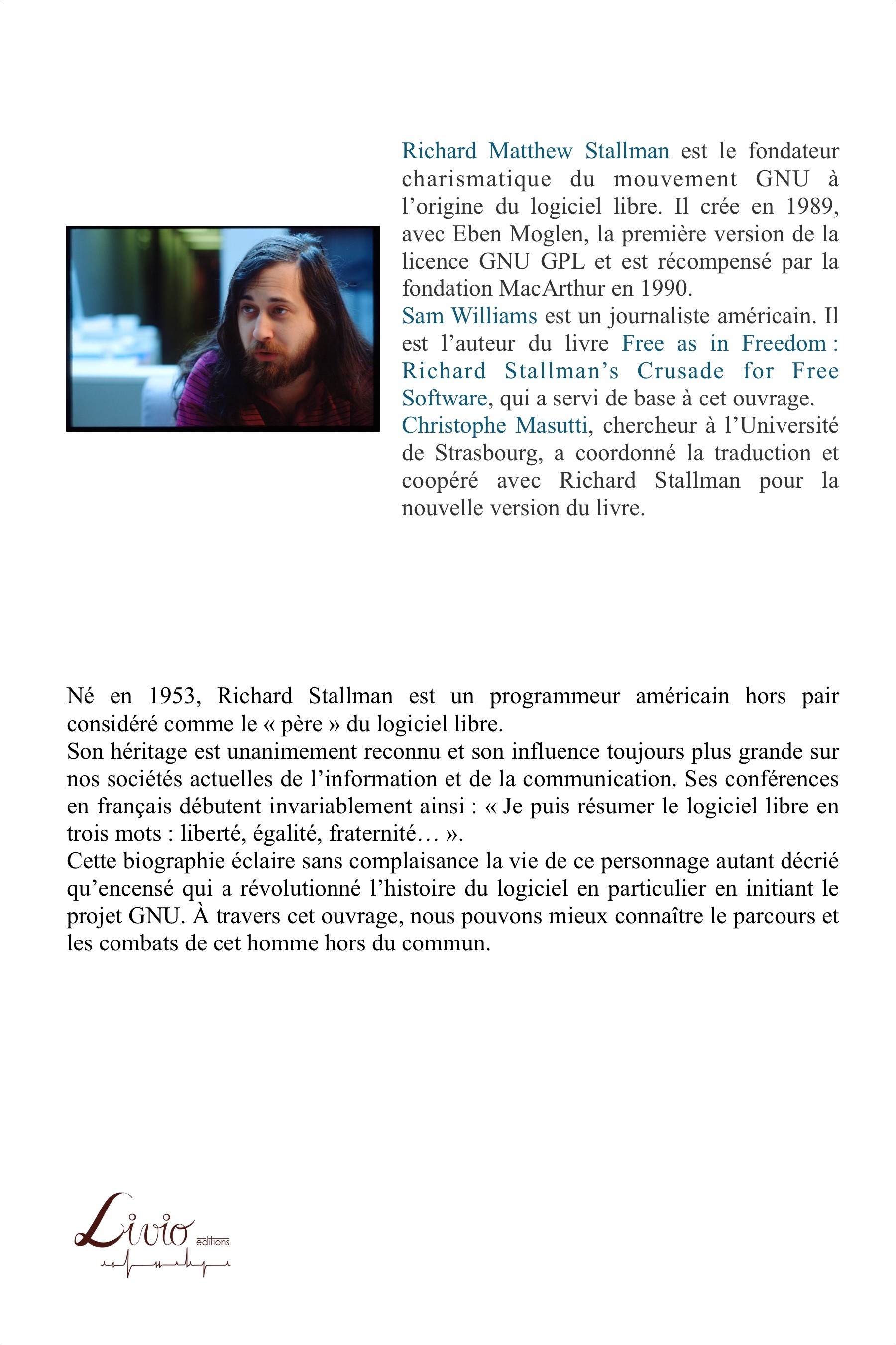 Richard Stallman et la révolution du logiciel libre - Sam Williams, Christophe Masutti, Richard Stallman - LIVIO EDITIONS