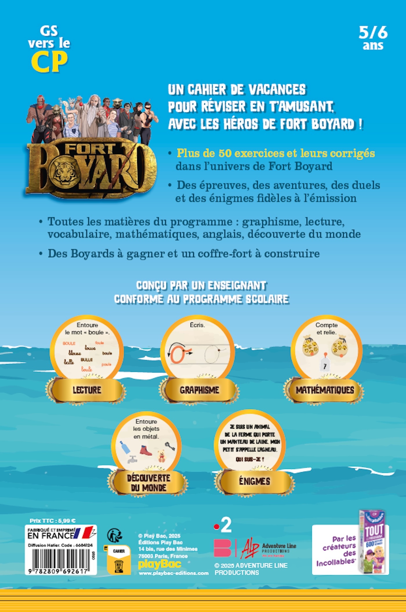 Cahier de vacances 2026 Fort Boyard - Les incollables - Grande Section au CP - 5/6 ans - ERICK ALEXANDERSON ROSAS,   - PLAY BAC