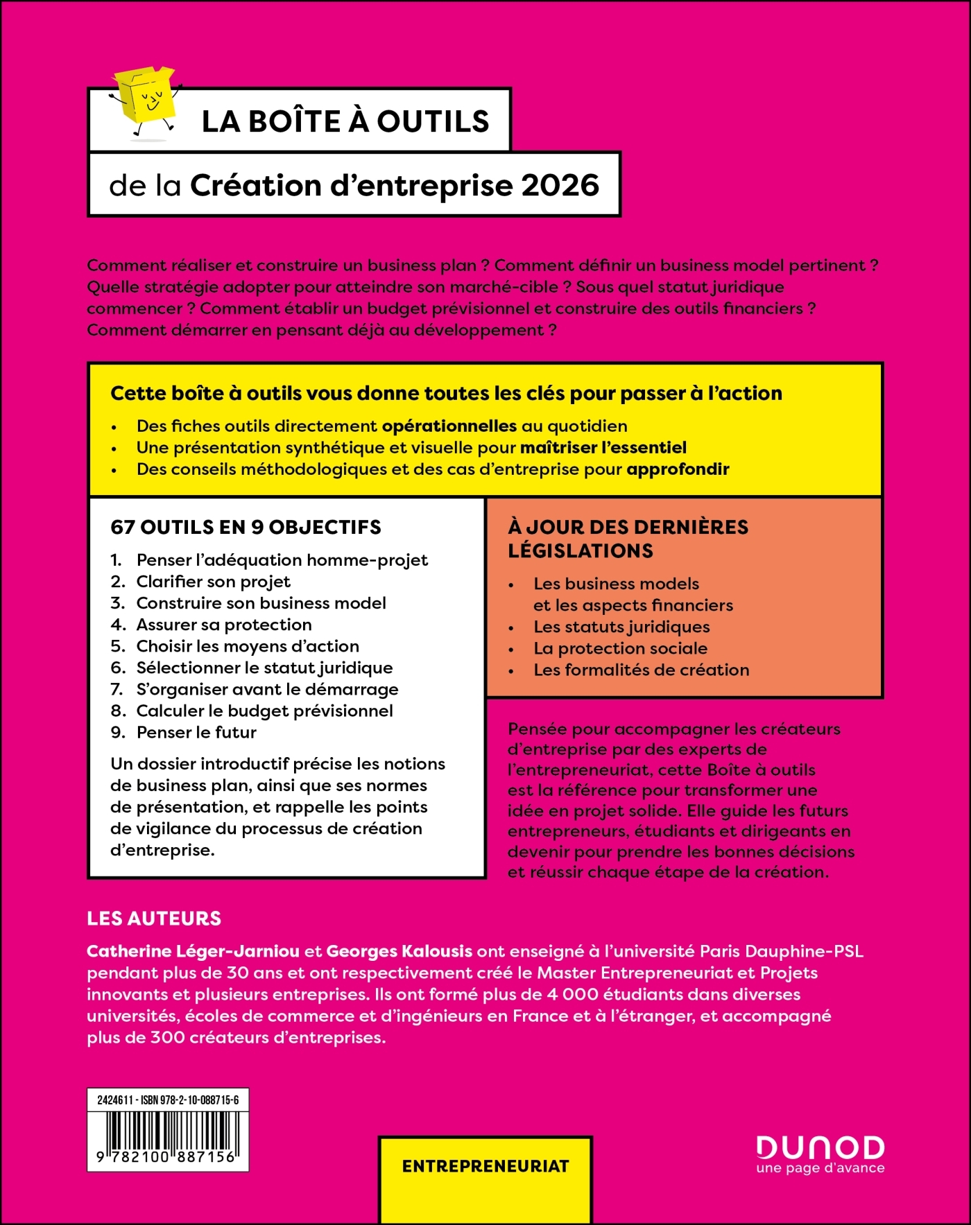 La boîte à outils de la Création d'entreprise 2026 - Catherine Léger-Jarniou, Georges Kalousis, Davide Fontana - DUNOD