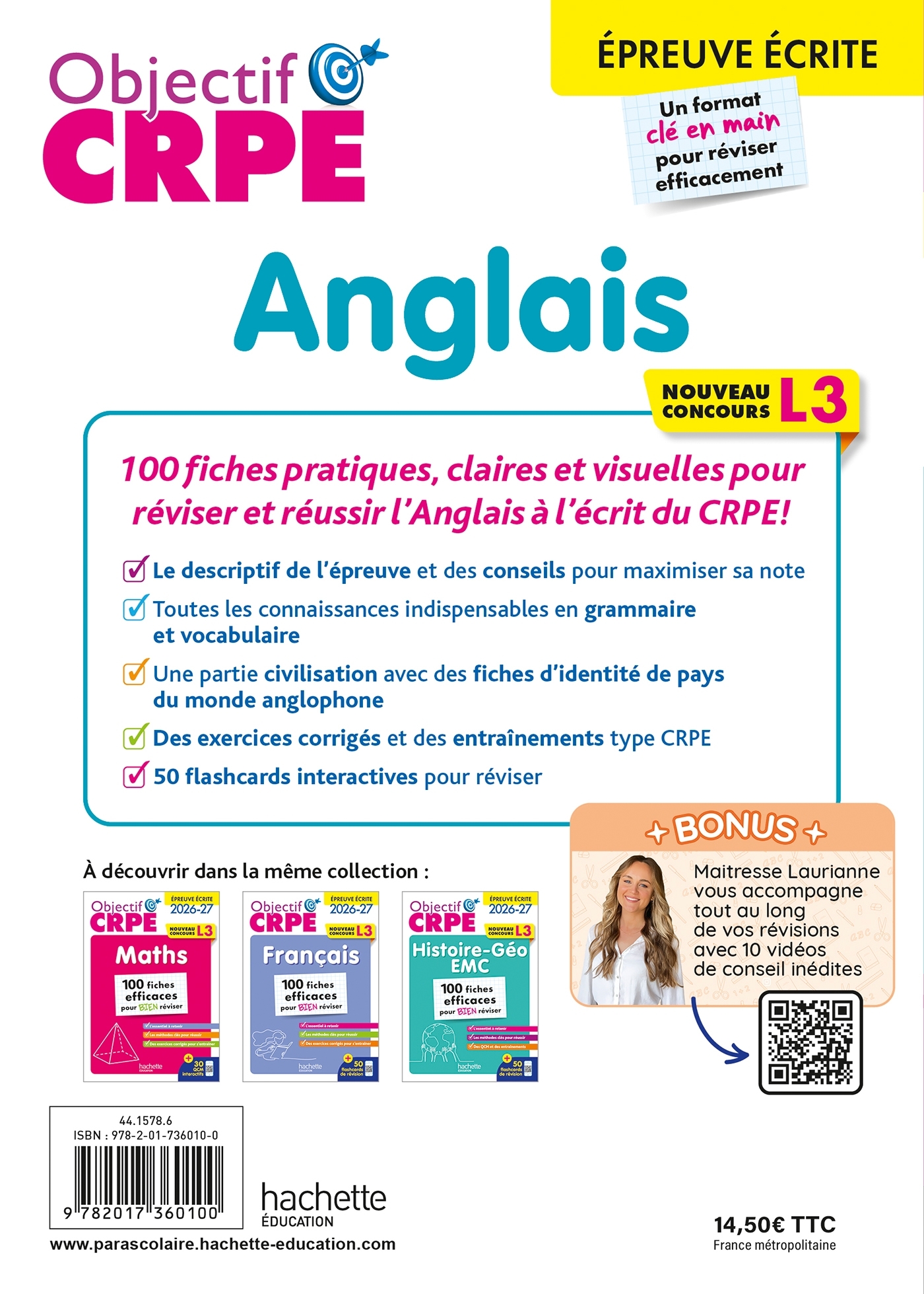 Objectif CRPE - Anglais - 100 fiches efficaces pour bien réviser - ép. écrite d'admissibilité L3 - Patrick Ghrenassia, Serge Herreman, Maëla Tocquer-Salaün, Pascaline Tissot, Lionel Roche, Nadège Tallet, Léa Massat, Florence Grimaldi, Hélène Masat, Mathie