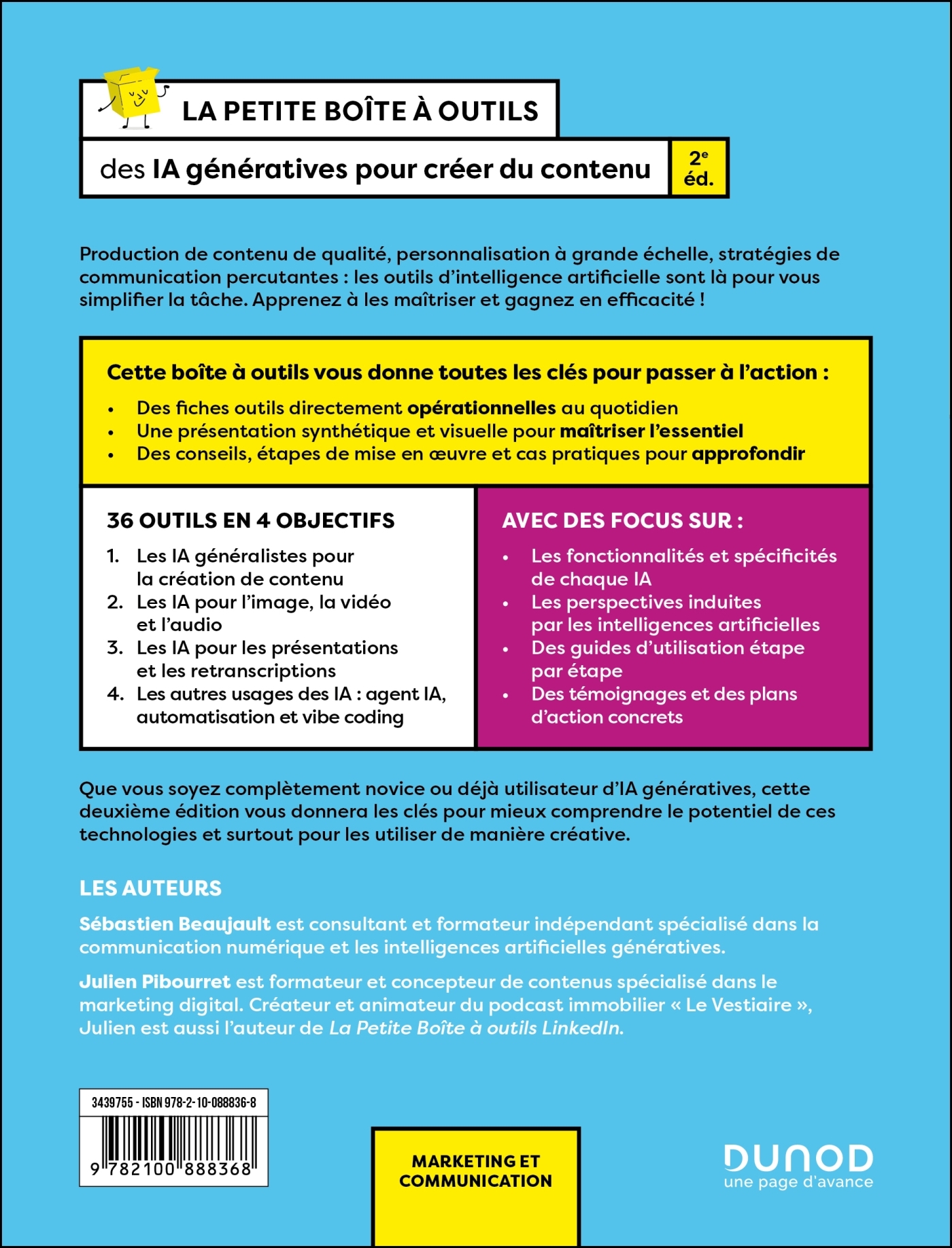 La Petite Boîte à Outils des IA génératives pour créer du contenu - Sébastien Beaujault, Julien Pibourret - DUNOD