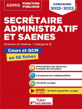 Concours secretaire administratif et saenes - categorie b - cours et qcm en 56 fiches - concours 202