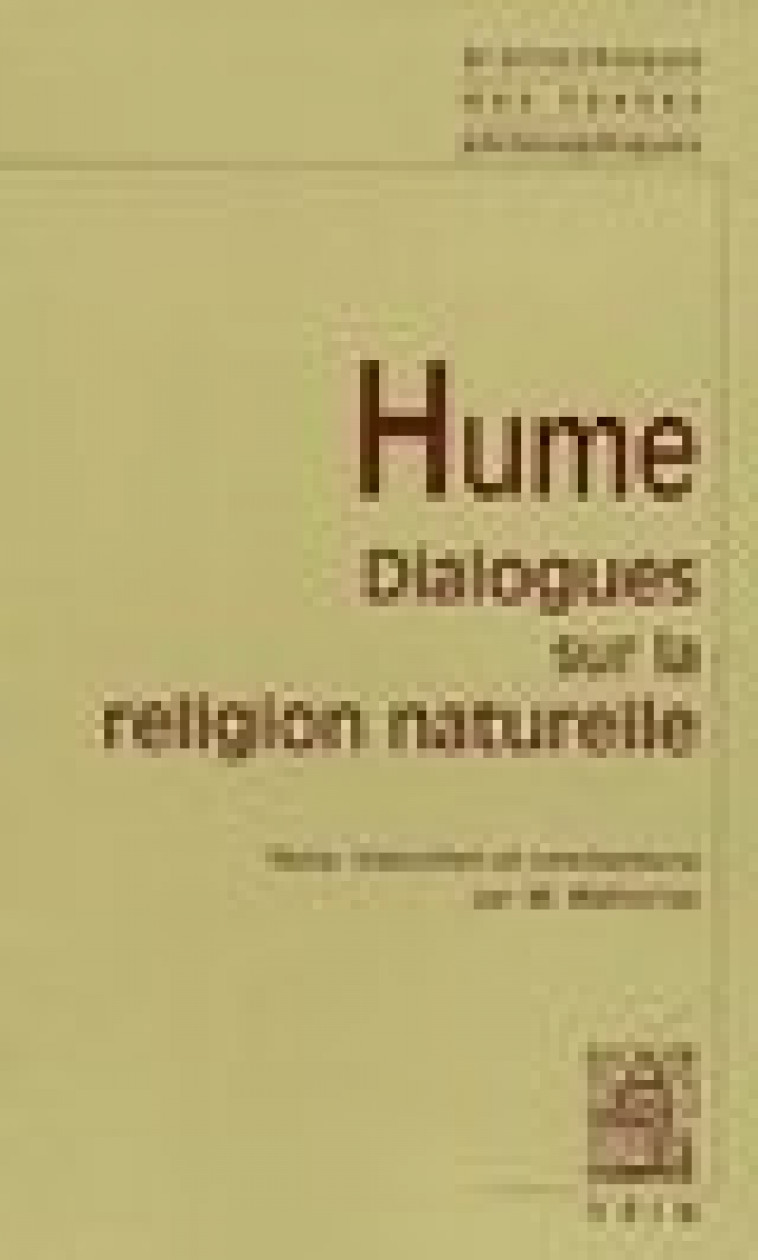 DIALOGUES SUR LA RELIGION NATURELLE - HUME/MALHERBE - VRIN