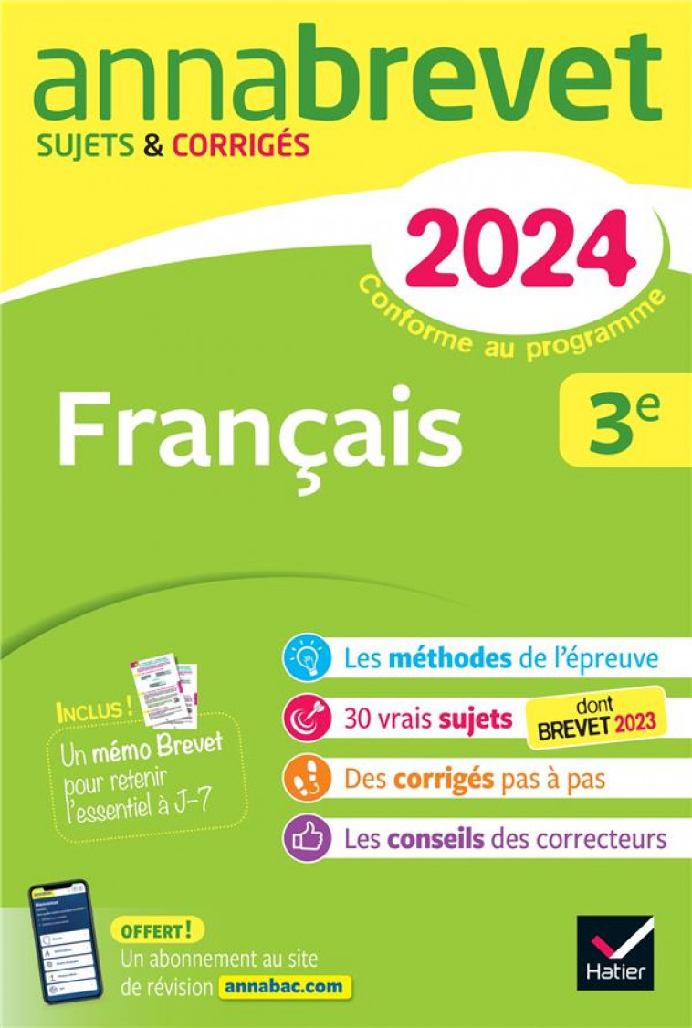 ANNALES DU BREVET ANNABREVET 2024 FRANCAIS 3E - SUJETS CORRIGES & METHODES DU BREVET - FORMOND/TAQUECHEL - DIDIER