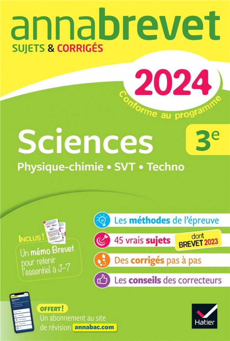 ANNALES DU BREVET ANNABREVET 2024 SCIENCES (PHYSIQUE-CHIMIE, SVT, TECHNOLOGIE) 3E - SUJETS CORRIGES - JEANNIN/MADANI - DIDIER