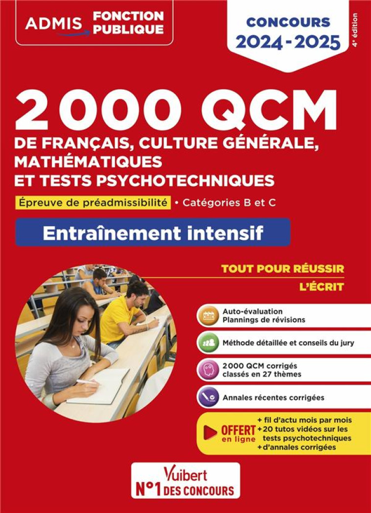 2000 QCM DE FRANCAIS, CULTURE GENERALE, MATHEMATIQUES ET TESTS PSYCHOTECHNIQUES - EPREUVE DE PREADMI - DREVET/DUMAS - VUIBERT