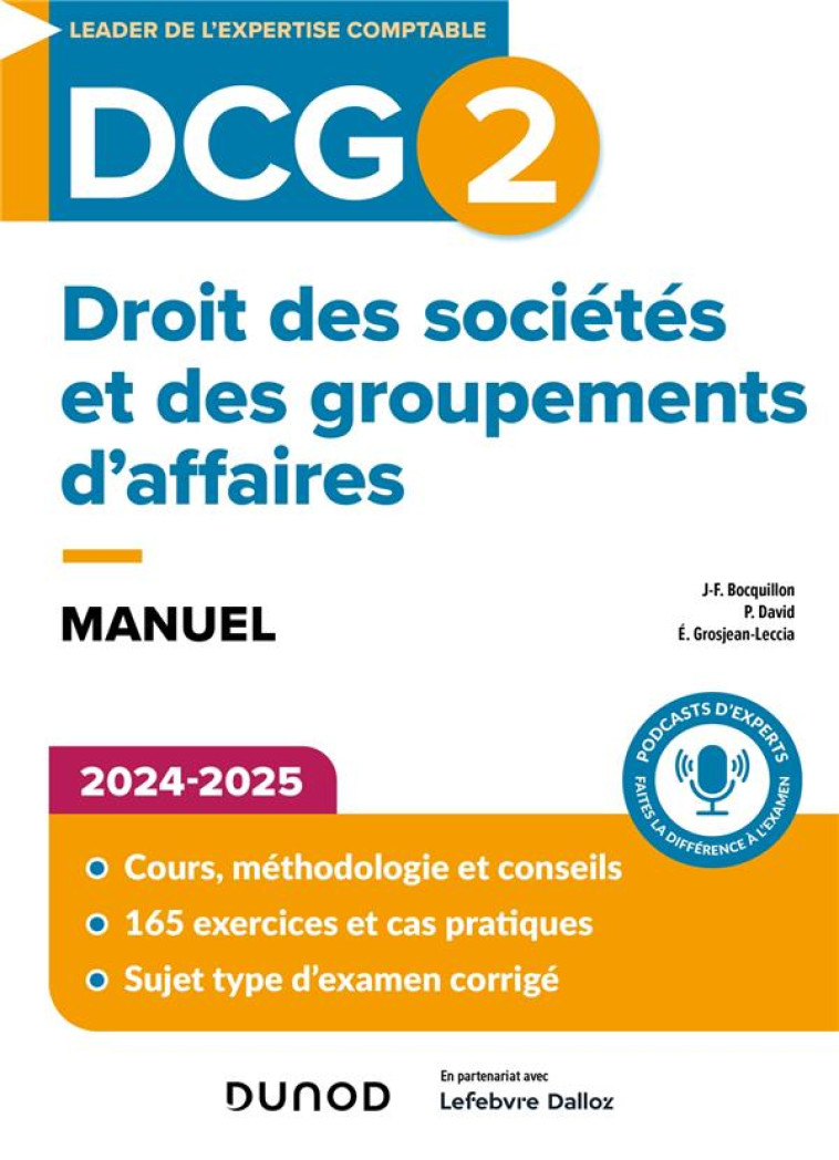 DCG 2 : DROIT DES SOCIETES ET DES GROUPEMENTS D'AFFAIRES  -  MANUEL (EDITION 2024/2025) - BOCQUILLON/DAVID - DUNOD